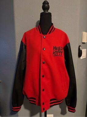 Forever 21 Red and Black Hello Kitty Varsity Bomber Jacket